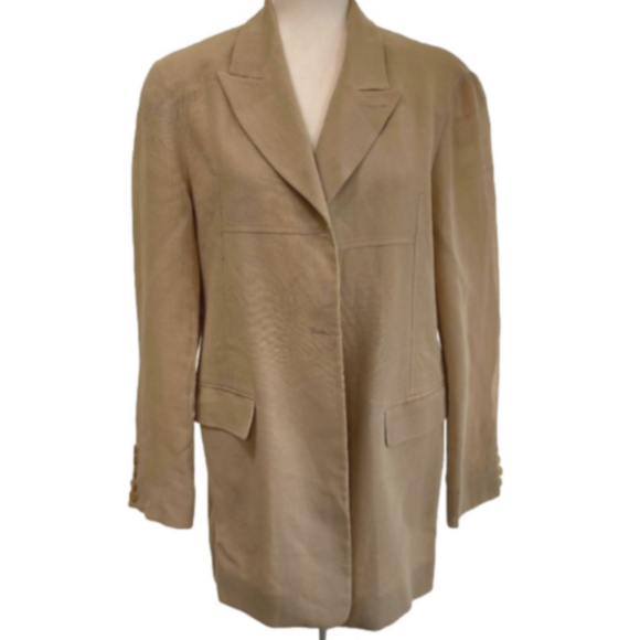 Michael Kors Henri Bendel Vintage Long Boyfriend Linen Jacket/Blazer Size 8 EUC